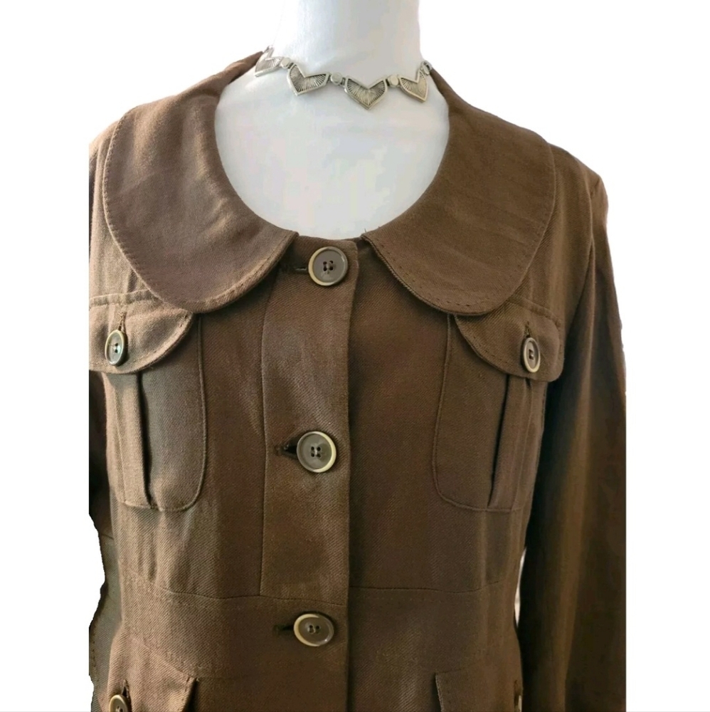 Chadwick's Chocolate Brown Linen Blend Blazer Sz 12 EUC - Picture 4 of 7